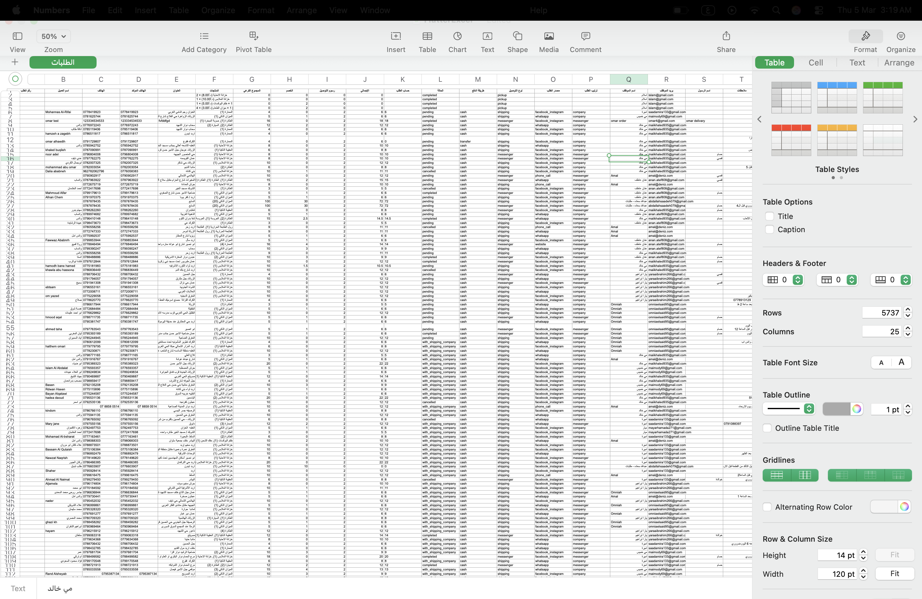 Original Excel Sheet